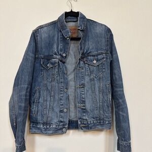 Levis Jacket Womens XS Blue Denim Dark Wash Trucker‎ Stretch Pockets Adjustable